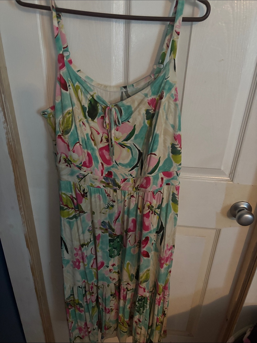 Floral Tie-Front Sundress in Aqua and Pink